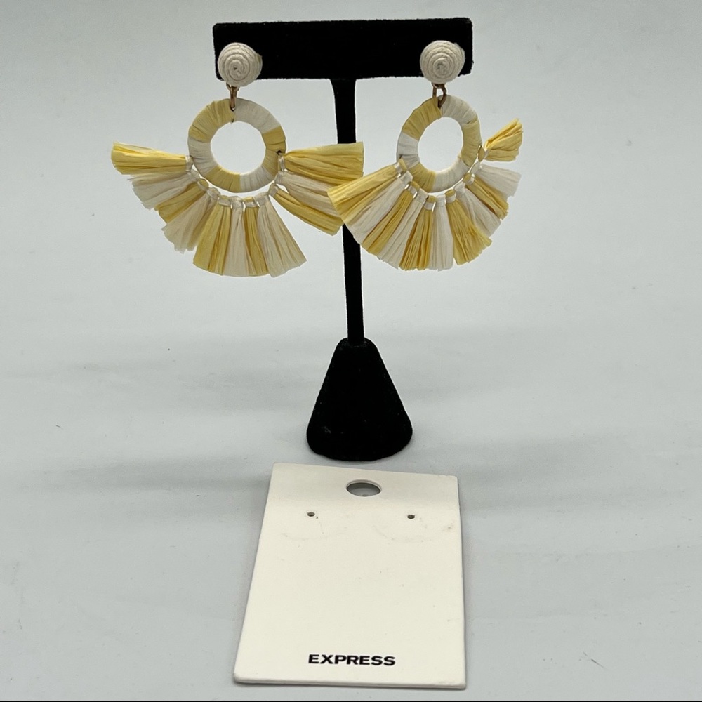 Express Cream Yellow Raffia Dangle Earrings - image 1
